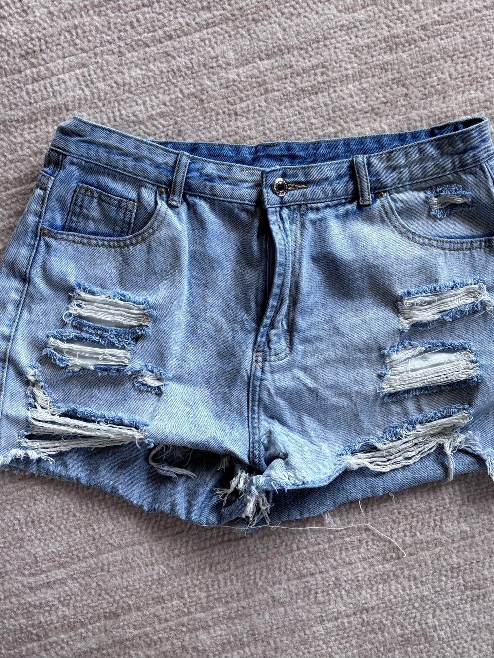 Distressed Light Blue High-Rise Denim Shorts